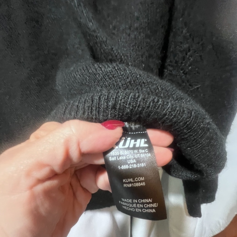 KÜHL Black Wool Blend Sweater Medium Textured Knit Stretch Cozy Outdoor - Picture 5 of 7